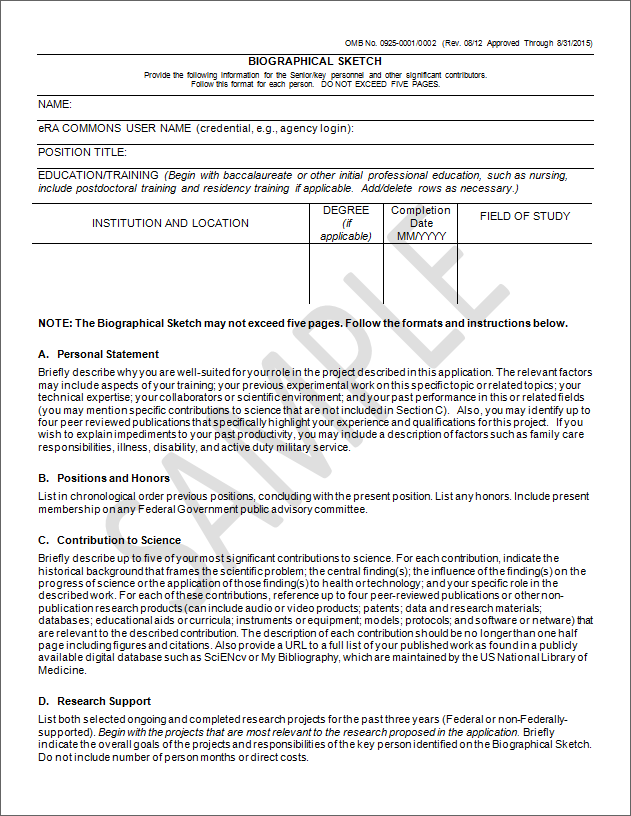 Biographical Sketch Format Good Sketch